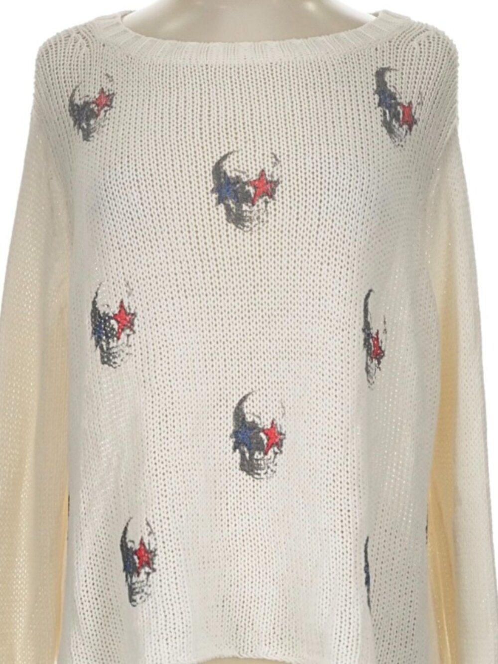 Wooden Ships Starry Eye Lightweight Crewneck Sweater Skull Coastal Patriotic XS - Picture 2 of 7